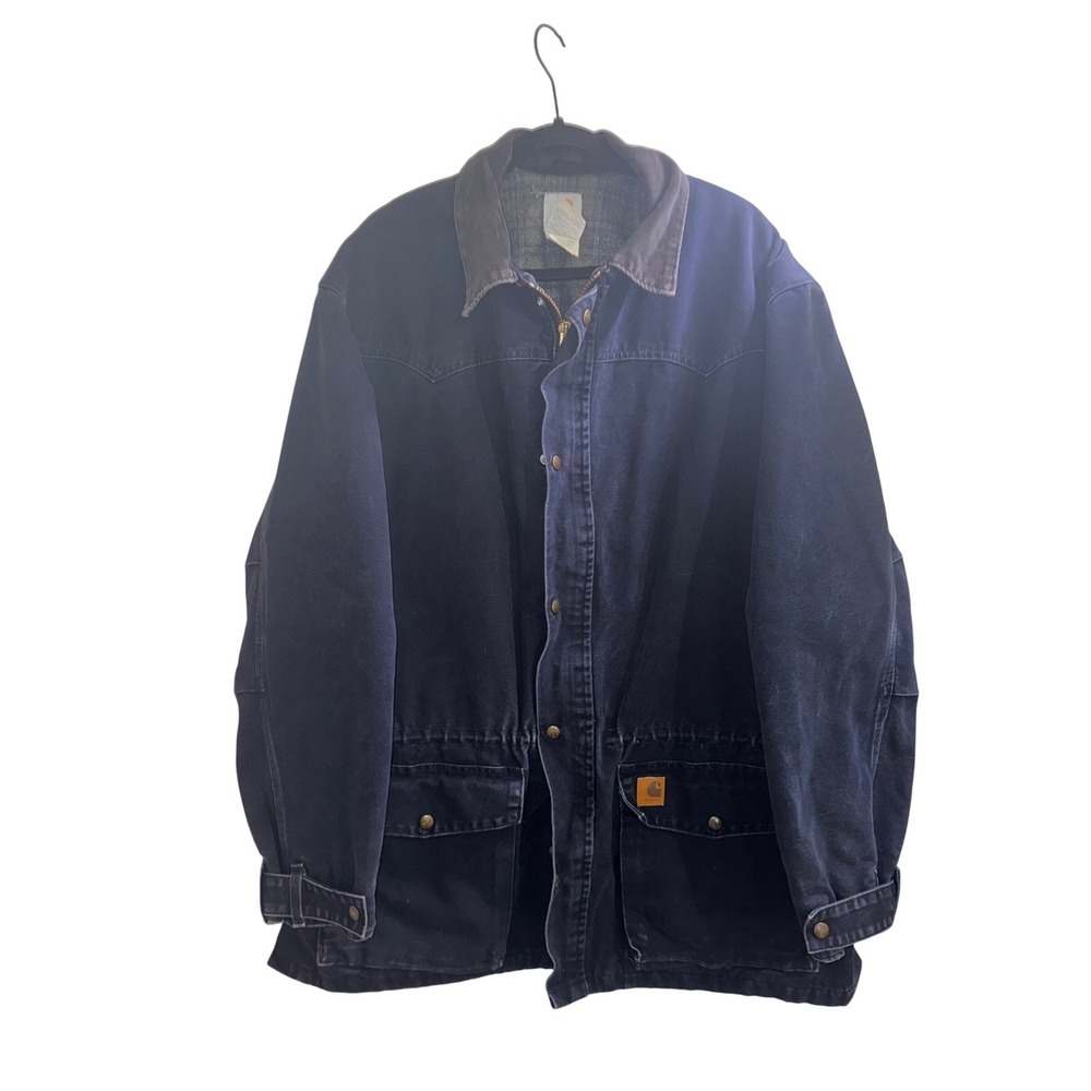 Vtg Carhartt CM2MDT Chore Coat Midnight Blue Blanket Lined Duck Canvas Jacket XL